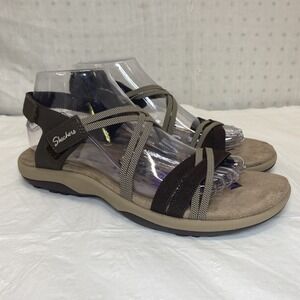 Skechers Reggae Slim Womens Size 9 Strappy Sandals Brown Stretchy Slingback Slip